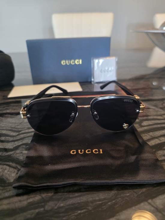 Gucci Accessories - NWT Gucci 1220s Black & Gold Aviator Sunglasses